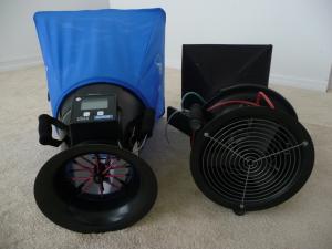 The passive flow hood (at left) and powered flow hood (right) shown here side by side can be used to measure air flow through outside air intakes, exhaust fans air conditioner supply grills, ERVs, etc. 