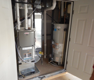 HVAC equipment should never be exposed to the garage; instead, locate them in air-sealed closets, with weatherstripping, spring-loaded hinges, and mastic.