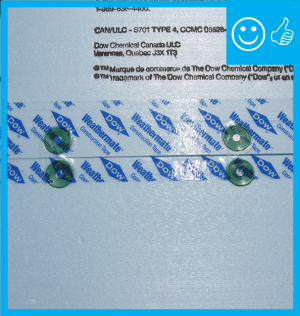 Right – Two-thirds of acrylic tape is offset above the joint and over and above the fasteners 
