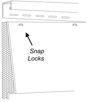 Install the top course of vinyl siding by securing it to the utility trim installed inside the J-channel with lugs punched into the cut edge of the siding with a snap lock punch tool.