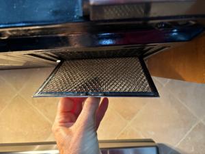 Remove the filters from the range hood fan housing.