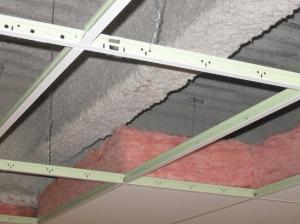Drop-in ceiling assemblies consisting of suspended ceiling tiles (common in multifamily buildings) are often insulated with fiberglass or mineral wool batt insulation. 