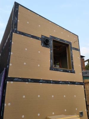 Right - Attach exterior insulation with insulation washers and tape the seams of the insulation is used as an air barrier.