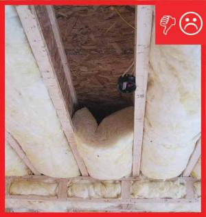 Wrong - Insulation does not fill entire cavity leading to heat losses.