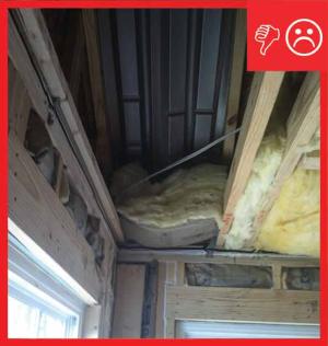 Wrong - Ceiling insulation is not completely installed and air barrier is missing.