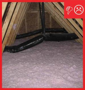 Wrong - Flex duct pinched by bracing