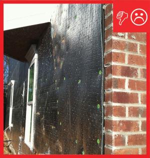 Wrong - Reflective housewrap not installed properly