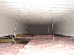 Right - This heated garage plenum is insulated along the bottom of the plenum space. 