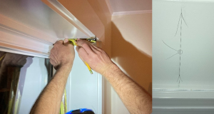 Mark the distance from the center of the mounting bracket screw hole to the outside of the window well on the top of the window frame to determine where to drill pilot holes.
