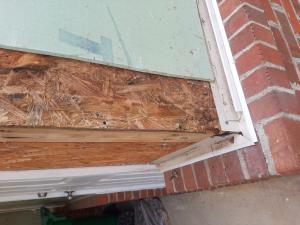 Wrong - Metal flashing is bent and poorly installed and tape flashing is missing.