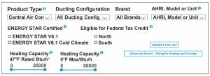 The NEEP Cold Climate Air Source Heat Pump List allows users to search, sort, and filter for cold climate heat pumps by brand, model, product type, and ducting configuration; an advanced search provides helpful resources for sizing to the heating load