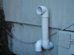 These are the exhaust pipe and air intake pipe for a high-efficiency condensing gas furnace; because the exhaust from a high-efficiency furnace is relatively cool, the exhaust pipe, like the air intake pipe can be made of PVC.