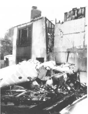 Wrong - An unbraced water heater in this home fell during an earthquake; the resulting fire destroyed the home.