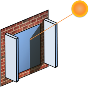 Vertical side-shading, such as these side fins, can provide effective summertime shading for north-facing windows, but are generally not recommended for other orientations due to their marginal performance and restricted views as compared to horizontal shading devices.