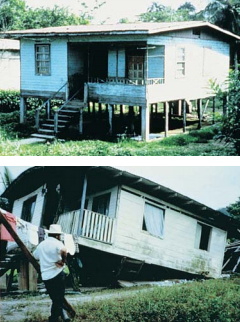 The post-and-pier foundation of this home failed in an earthquake 