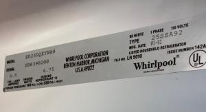 This larger, less efficient refrigerator shows a listed amperage of 6.5 A, which indicates that it draws 780 watts (6.5 A x 120 V) 