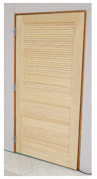 Right: This closet door for a heat pump water heater is louvered to allow warm air to enter and exhaust air to leave the closet