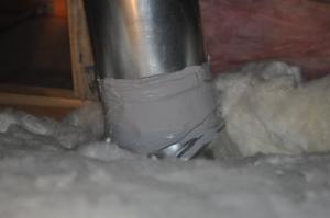 Right – This exhaust fan duct is made of smooth rigid metal and the duct is mastic sealed at the joints.
