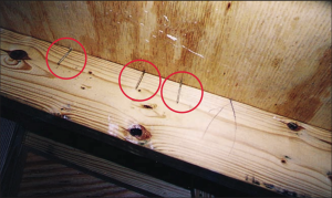Wrong - Roof sheathing nails missed the rafter below