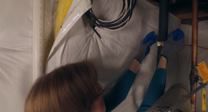 Apply tape or tie the pipe every foot to secure the insulation