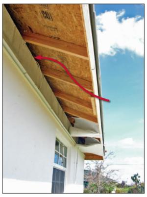 When the soffits blew away in 140 to 160 mph hurricane winds, wind-driven rain was allowed to enter the attic. 