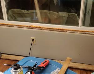 Canned spray foam can be used to air seal the rough opening around the windows