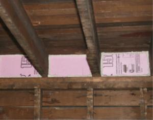 These floor joist bays have been properly air sealed with caulked rigid foam insulation