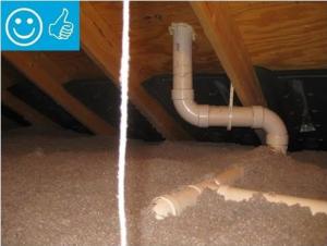 Right - Baffles are installed in attic to keep blown insulation from blocking soffit vents and ventilation path