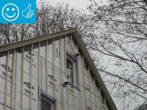 Right - This foil-faced polyisocyanurate rigid foam is installed on an existing exterior wall and the seams are taped so the rigid foam can serve as a water control layer