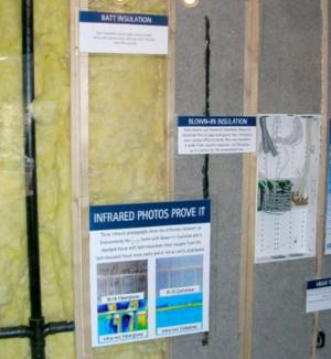 Show potential buyers your energy-efficient features with cut-aways and side-by-side displays (Source: Tommy Williams Homes).