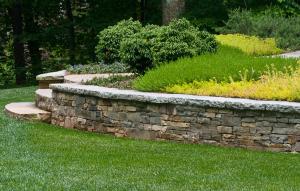 Adding planted terraces to a sloped yard can slow down runoff and reduce erosion