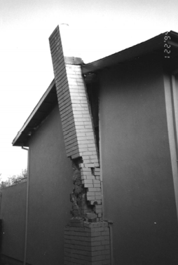 This brick chimney was damaged during an earthquake.
