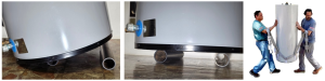 To move a water heater, you can use two pieces of PVC or ABS pipe to roll it or a hoisting net lift to lift and carry it.