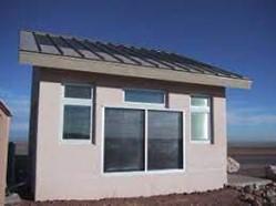 This building has a south facing Trombe wall to take advantage of passive solar heating.