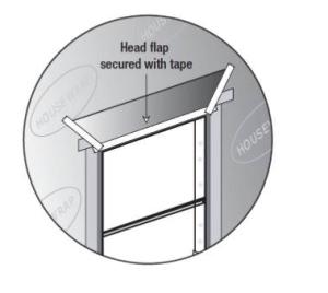 Tape down housewrap head flap