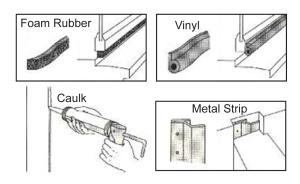Install weatherstripping in the framing of openable doors and windows; use caulk to seal seams in and around trim. 