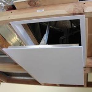 Some whole-house fans are equipped with an automatic drop-down cover to provide an air seal at the ceiling level when the fan is not in use