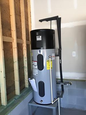 The heat pump water heater provides efficient hot water.