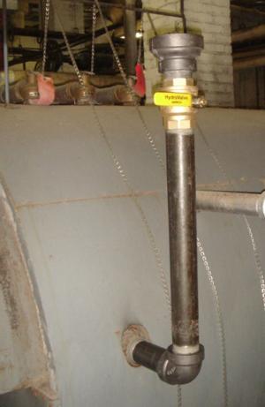 A detergent port on a steel boiler