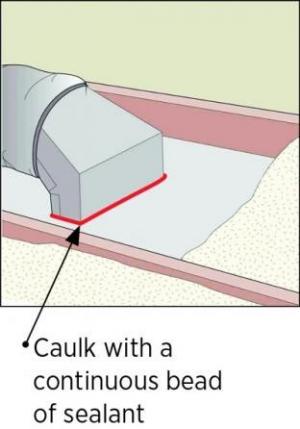 Caulk air seals the boot to the ceiling