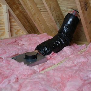This exhaust fan duct is properly insulated and is properly vented through the roof