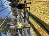 Right – Workers lay radiant floor loops over the concrete reinforcement which is laid over a heavy vapor barrier installed over the sub-slab insulation before the slab is poured. 