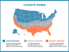 This climate zone map is used by the Attachments Energy Rating Council to provide guidance on whether to focus on their cool climate or warm climate ratings when selecting window attachments for a given location.