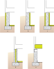 Right - Potential locations for crawlspace insulation: vapor sheeting should always cover the floor with insulation (a) outside walls, (b) inside walls, (c) both sides of walls, (d) sandwiched inside walls, or (e) under the first floor.