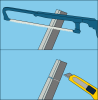 Cut the door sweep to size, using a hacksaw for the solid metal or plastic portion and either a utility knife or a pair of scissors for the vinyl portion.
