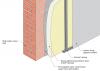 Masonry wall interior retrofit with fluid-applied water control layer, spray foam, and wood or metal stud service cavity 
