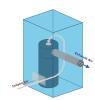 The cool exhaust air from this heat pump water heater is ducted out of the room, inducing warmer intake air to enter through a wall grille