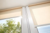 Interior window attachments such as these light-filtering roller shades can reduce heat gains while providing pleasant, diffuse natural light. 