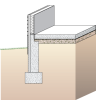 A concrete slab-on-grade foundation with exterior insulation, which can be elevated above the local grade as a flood-prevention strategy.