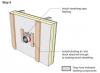 Step 5. Install sheathing tape flashing over the duct or pipe and wood blocking on either side for later attachment of trim. 